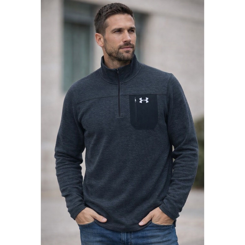 Under Armour Dark Grey ColdGear Quarter Zip Fleece LS Pullover Shirt Mens Medium